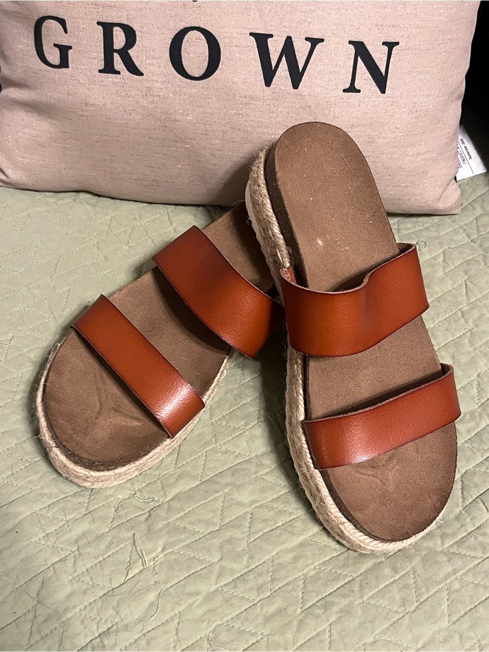 Women's Tan Double-Strap Slide Sandals